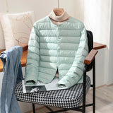 Quilted Puffer Jacket with Snap Button and Round Neck