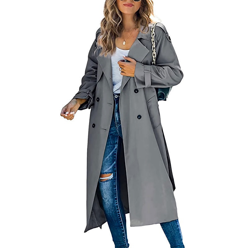 Longline Trench Coat with Double-Breasted Button Front