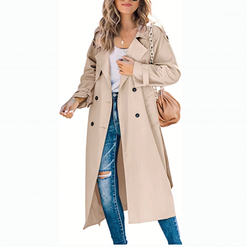 Longline Trench Coat with Double-Breasted Button Front