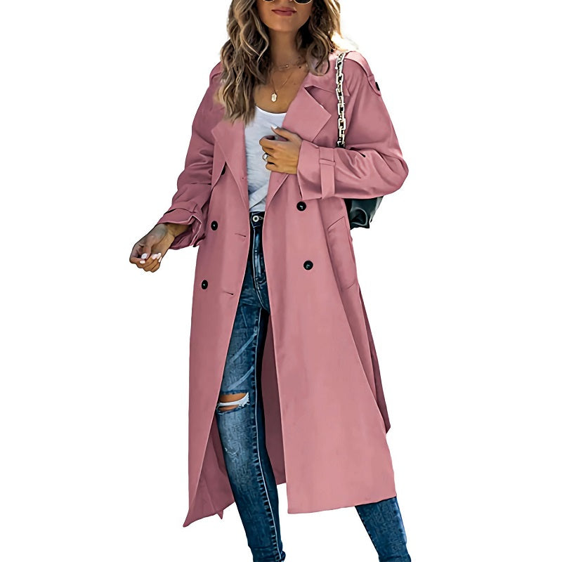 Longline Trench Coat with Double-Breasted Button Front