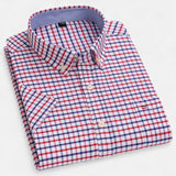 Checkered Short Sleeve Button-Down Shirt with Chest Pocket