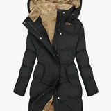 Hooded Puffer Coat with Sherpa-Lined Hood and Zip Front