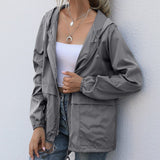 Hooded Windbreaker Jacket with Drawstring and Zip Front