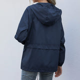 Hooded Windbreaker Jacket with Drawstring and Zip Front