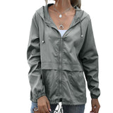 Hooded Windbreaker Jacket with Drawstring and Zip Front