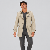 Single-Breasted Trench Coat with Lapel Collar and Button Cuff