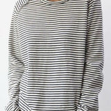 Women's Striped Top with Crew Neck Long Sleeves and Relaxed Fit