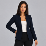 Tailored Blazer with Stand Collar and Open Front