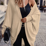 Open-Front Cardigan with Batwing Sleeves and Ribbed Knit
