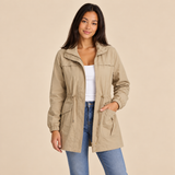 Women's Utility Jacket with Drawstring Waist Zip Front and Flap Pockets