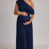 Maternity One-Shoulder Maxi Dress with Ruched Waist