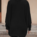 Open-Front Cardigan with Batwing Sleeves and Ribbed Knit