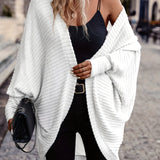 Open-Front Cardigan with Batwing Sleeves and Ribbed Knit