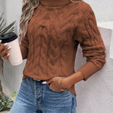 Cable Textured Knit Turtleneck Sweater