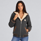 Women's Quilted Jacket with Hood Plush-Lined Collar and Zip Front