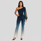 One-Shoulder Flared-Leg Jumpsuit with Tie Waist