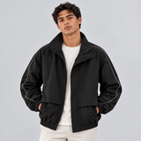 Oversized Zip-Front Windbreaker Jacket with Stand Collar