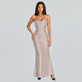 Draped Strapless Sequin Mermaid Maxi Dress