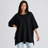 Oversized Knit Sweater with Batwing Sleeves and Ribbed Trim