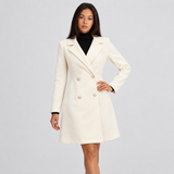 Double-Breasted A-Line Coat with Lapel Collar and Knee Length