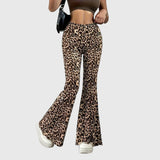 Leopard Print Flared Trousers with High Waist