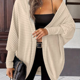 Open-Front Cardigan with Batwing Sleeves and Ribbed Knit