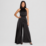 Satin Halter Neck Wide-Leg Jumpsuit