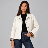 Plaid Lined Cropped Jacket with Button Front and Collar