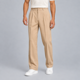 Straight-Leg Pleated Trousers with High Waist