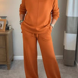 Cowl Neck Drawstring Two-Piece Set with Wide-Leg Pants