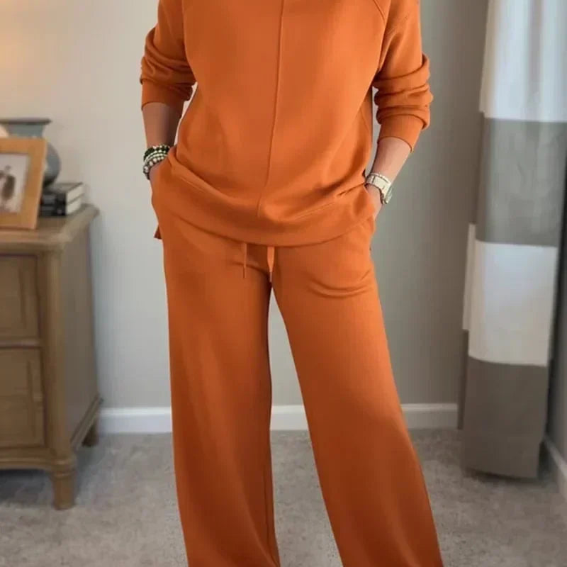 Cowl Neck Drawstring Two-Piece Set with Wide-Leg Pants