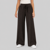 Wide-Leg Knit Trousers with Drawstring Waist and Front Seam