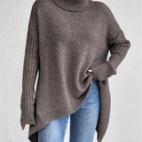 Long Sleeve Turtleneck Sweater with Asymmetric Hem