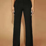 Fitted Flare Pants with High Waist and Front Seam