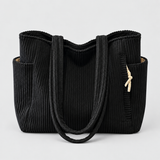 Ribbed Tote Bag with Shoulder Straps and Side Pocket