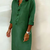 V-Neck Shift Dress with Ruffle Front