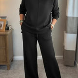 Cowl Neck Drawstring Two-Piece Set with Wide-Leg Pants