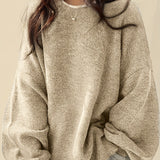 Oversized Round Neck Sweater with Balloon Sleeves and Ribbed Cuff