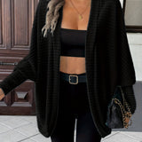 Open-Front Cardigan with Batwing Sleeves and Ribbed Knit