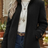 Textured Fleece Zip-Up Jacket with Side Pockets