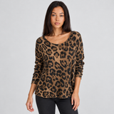 Women's Leopard Print Top with Long Sleeves and Round Neck for Everyday Wear