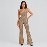 Sequin Jumpsuit for Women – Sweetheart Neckline with Spaghetti Straps and Flared Legs for Party Wear
