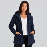 Drawstring Hooded Jacket with Flap Pockets and Cinched Waist