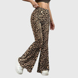 Leopard Print Flared Trousers with High Waist