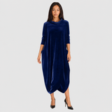 Velvet Maxi Dress with Cowl Neck and Side Pockets