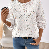 Knit Sweater with Dotted Pattern and Round Neck
