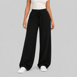Ribbed Knit Wide-Leg Trousers with Drawstring Waist