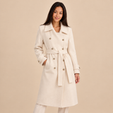 Women's Coat with Double Breasted Front and Tie Waist Belt for Office Wear