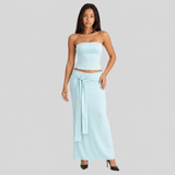 Strapless Corset Top and Tie-Waist Wrap Maxi Skirt Set
