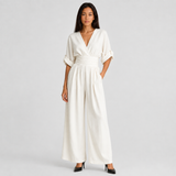 Wide-Leg Jumpsuit with Ruched Waist and Dolman Sleeve